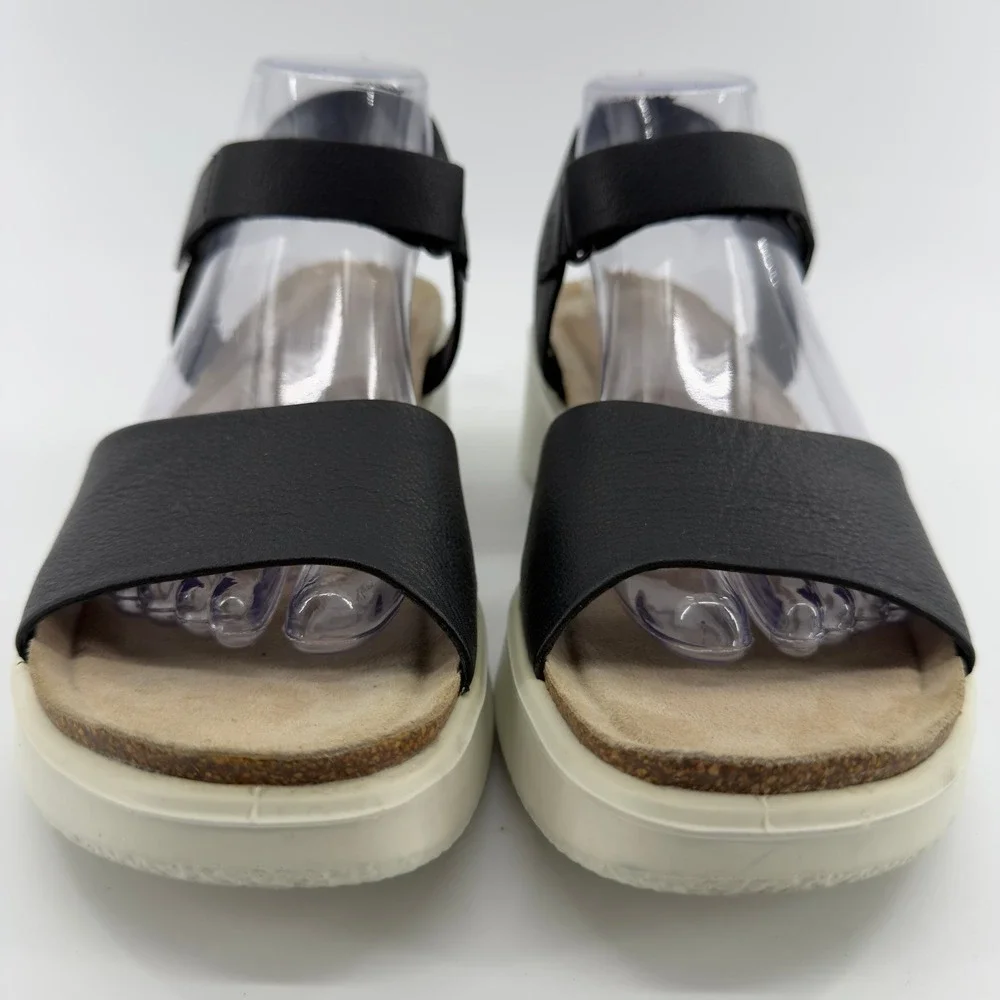 ECCO Corksphere Wedge Sandals Black Leather Platform Ankle Strap Womens 41